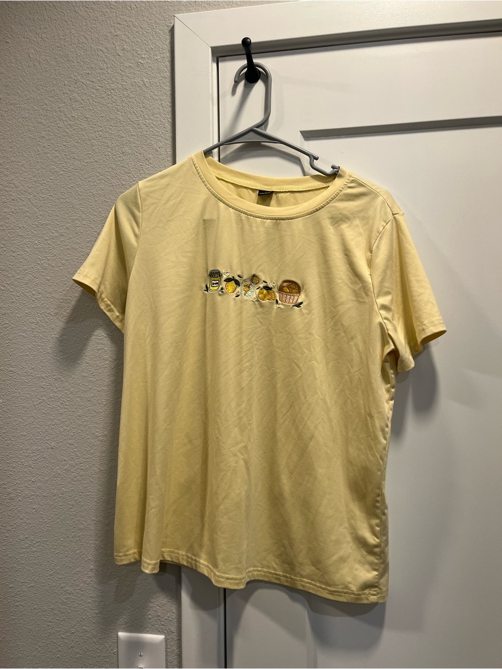 SHEIN Yellow Short Sleeve Tee with Fruit Graphic